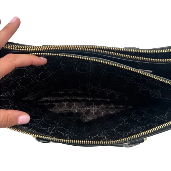 Henri Bendel Black Satchel with Croc-Embossed Leather - Picture 7 of 9